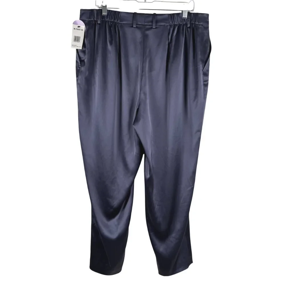 Lafayette 148 Satin Pants Womens‎ Size 16W Blue Acetate Blend NWT PT-2707